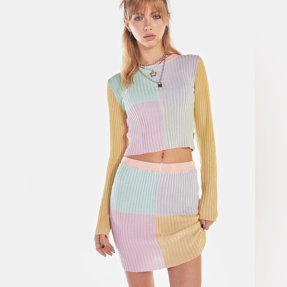 The Ragged Priest Skirt Womens Medium Pastel Colorful Ribbed Checkered Soft Girl - Picture 1 of 9